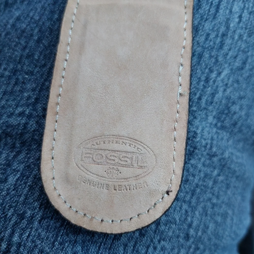 Vtg Fossil Leather Money Clip Magnetic with basketweave leather Design Brown